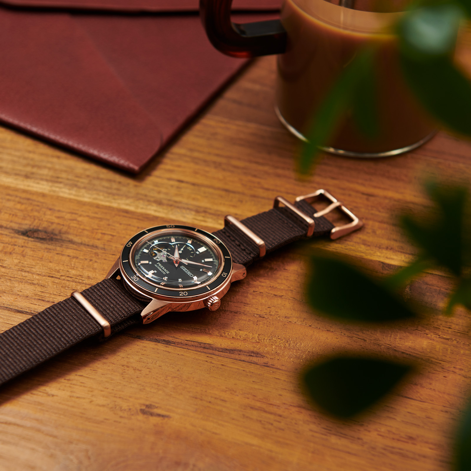 seiko presage open heart brown