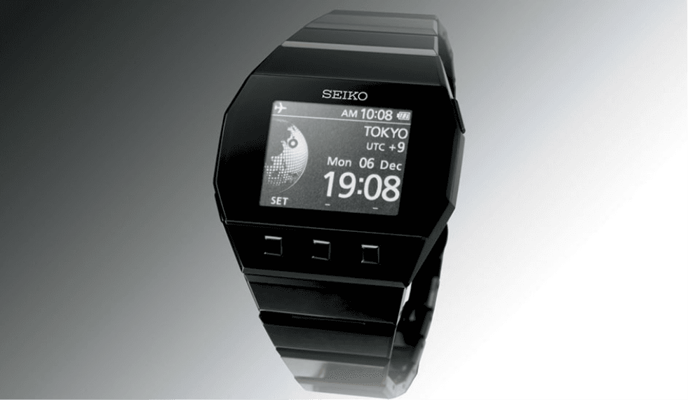 Photo of the EPD watch with an active matrix system