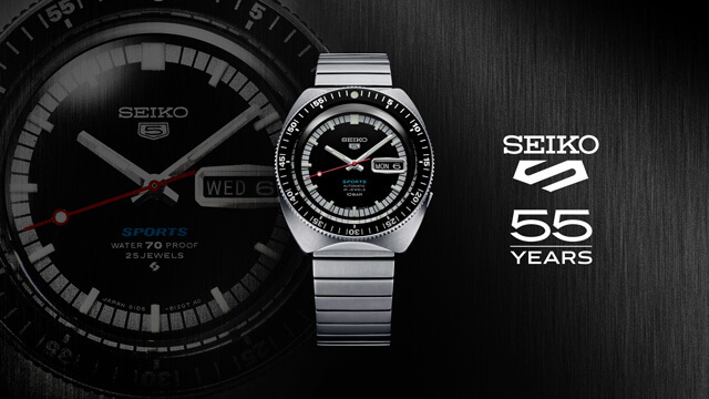 Seiko 5 Sports Edições Limitadas do 55º Aniversário Re-creation of the first 5 Sports watch