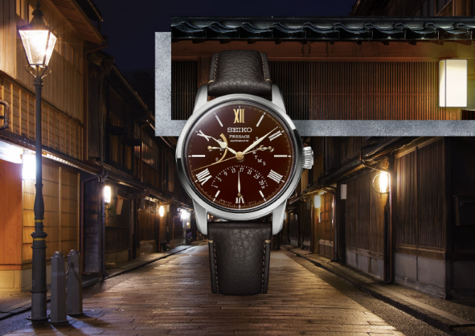 Relógio mecânico Seiko Presage SPB395J1 com mostrador bordeaux em lacado Urushi.