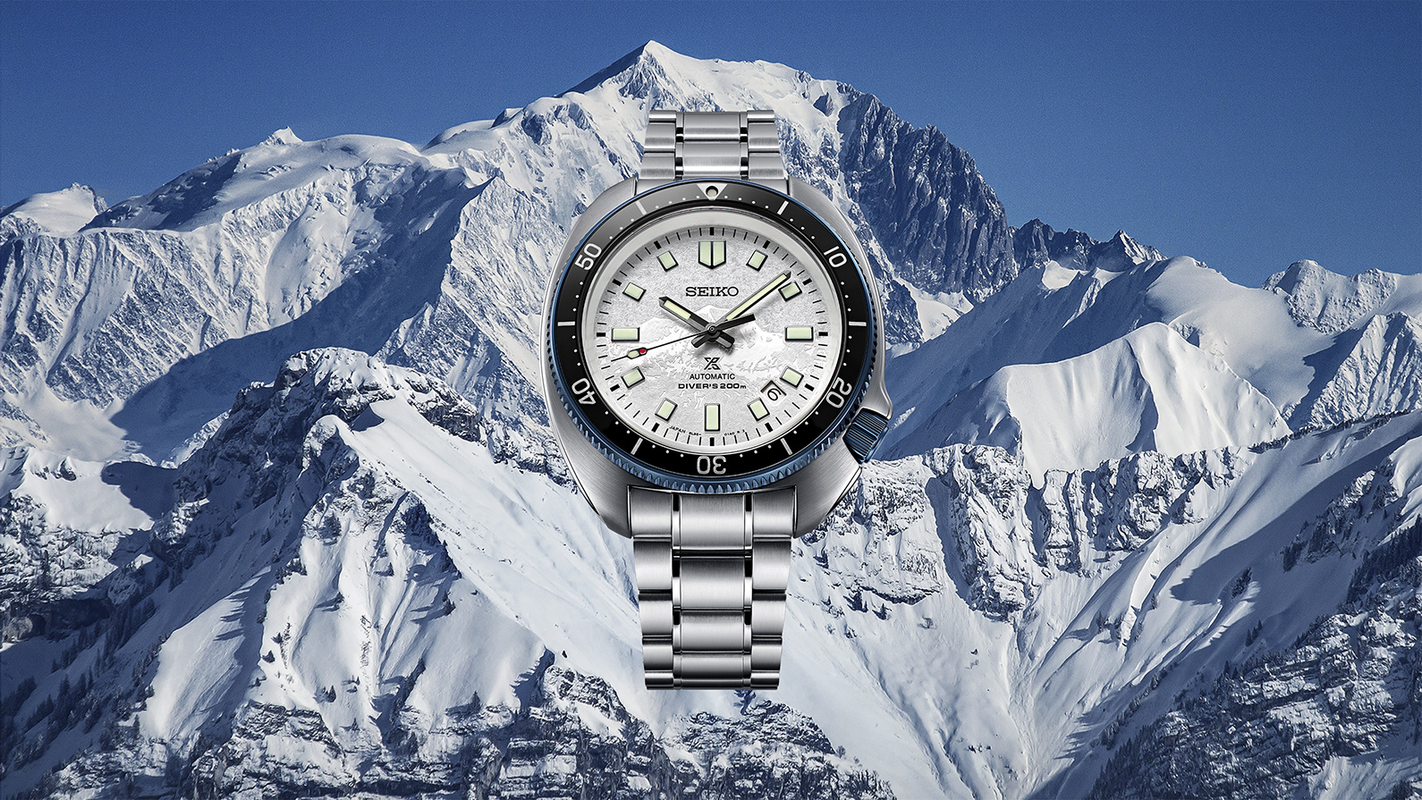 O relógio de mergulho Seiko de 1970 é reinterpretado com um mostrador gravado com o Mont Blanc, em homenagem a Naomi Uemura.