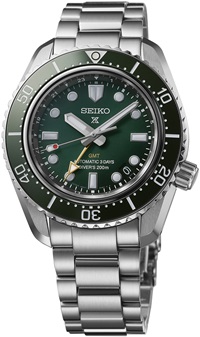 Relógio de mergulho SPB381J1, Reinterpretação Moderna do Diver’s de 1968 com GMT com mostrador verde.