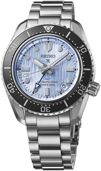 Relógio de mergulho SPB385J1, Edição Limitada Save the Ocean do 110º Aniversário de Manufactura Seiko, com mostrador azul-gelo.