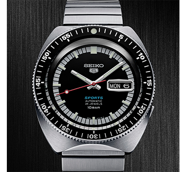 A reedição do primeiro relógio Seiko 5 Sports é fiel ao originald e 1968.