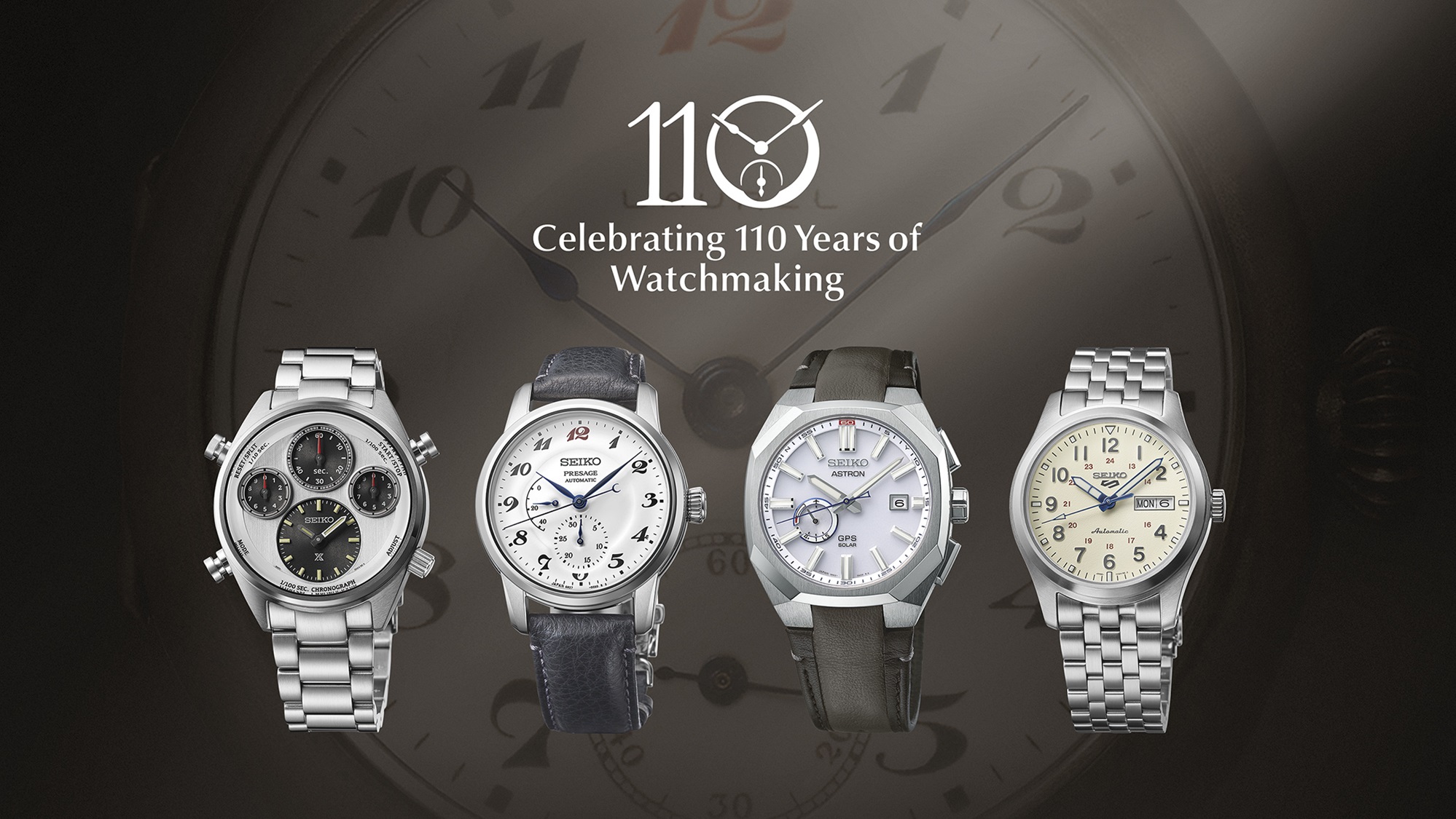 Criações Seiko Prospex, Presage, Astron e 5 Sports comemoram os 110 anos do Laurel, o primeiro relógio de pulso da Seiko e do Japão.