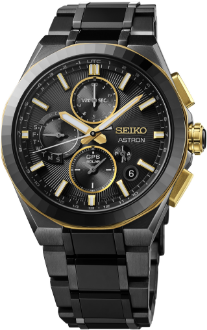 Relógio Seiko Astron GPS Solar 5X83 SSH156J1 em titânio (preto e dourado).