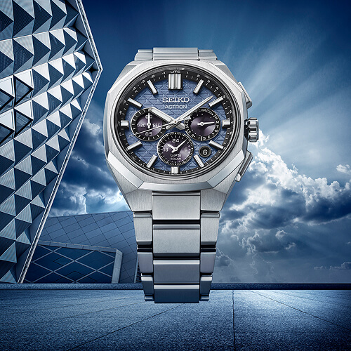 Relógio Seiko Astron GPS Solar 5X63 HAB001J1 com mostrador azul.