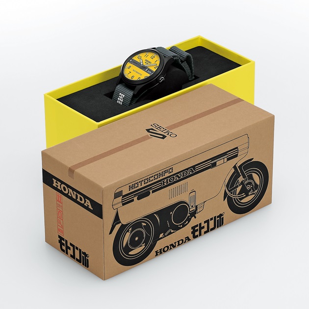 Estojo especial do relógio Seiko 5 Sports x Honda MOTOCOMPO de edição limitada (HDB010K1).