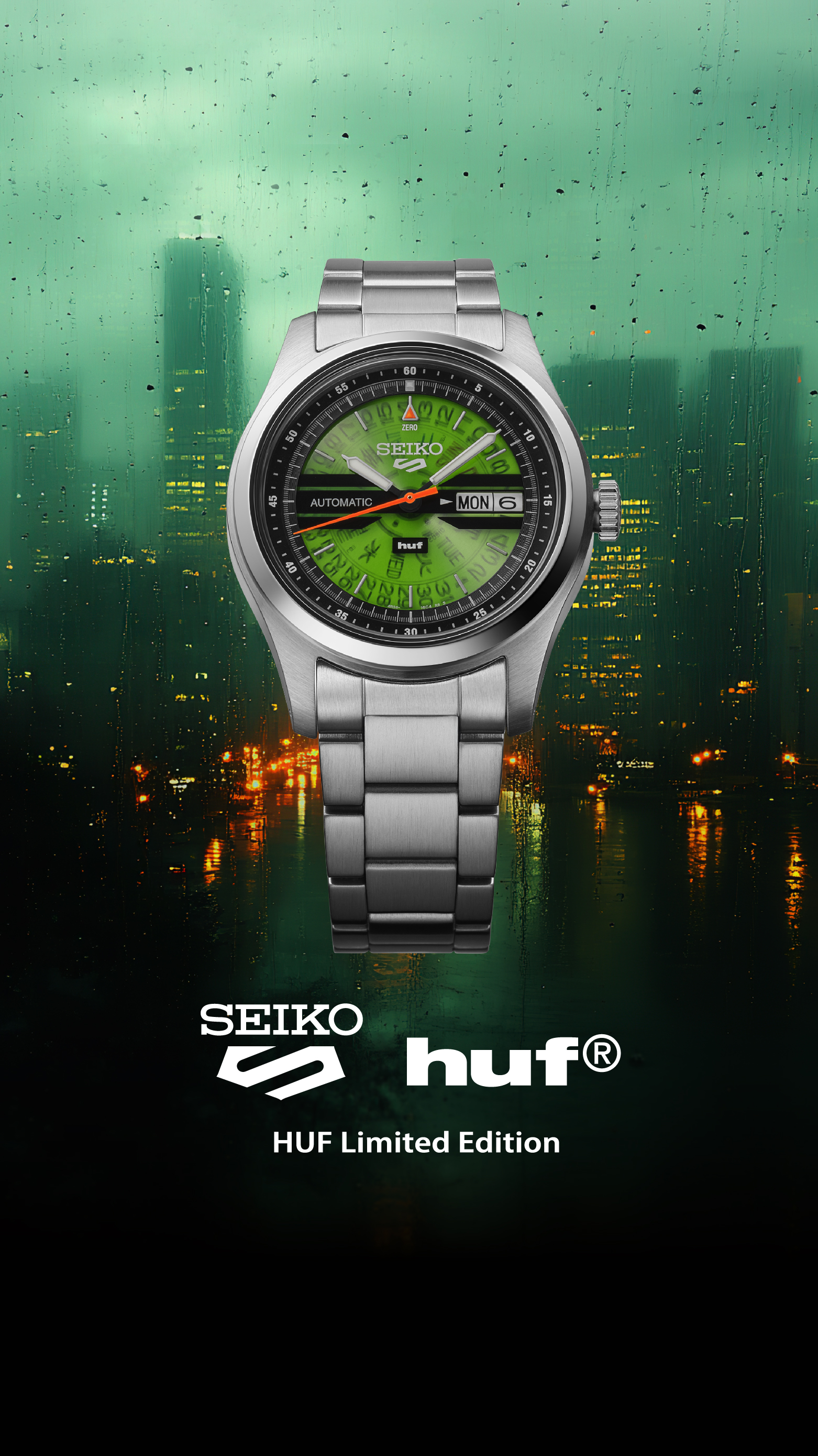 Relógio Seiko 5 Sports x HUF de edição limitada.