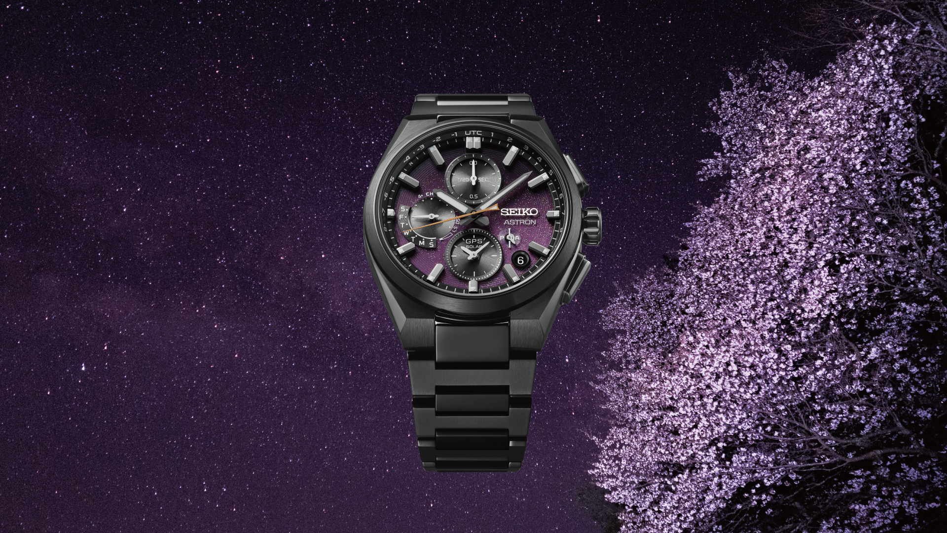 Seiko Astron GPS Solar SSH171J1: edição limitada inspirada por cerejeiras em flor sob o céu estrelado.