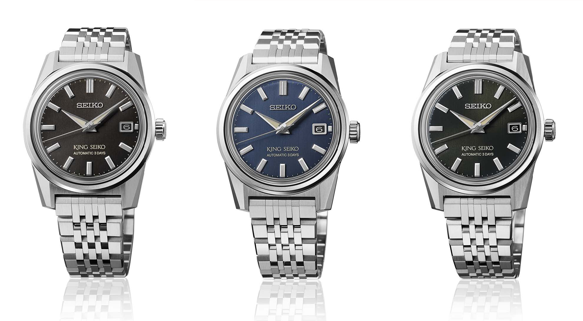 Novos relógios mecânicos King Seiko 6R55 com bracelete em aço fácil de mudar.