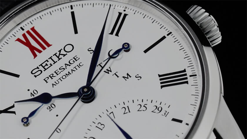 Filme do relógio mecânico Seiko Presage Craftsmanship SPB393J1, com mostrador em esmalte branco.