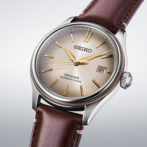 Detalhe do bisel do relógio Seiko Presage Classic SPB529.
