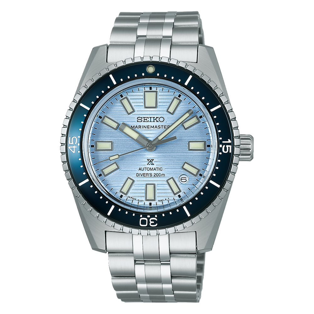 Seiko Prospex Marinemaster SJE099J1 com Calibre 6L37 e mostrador azul.
