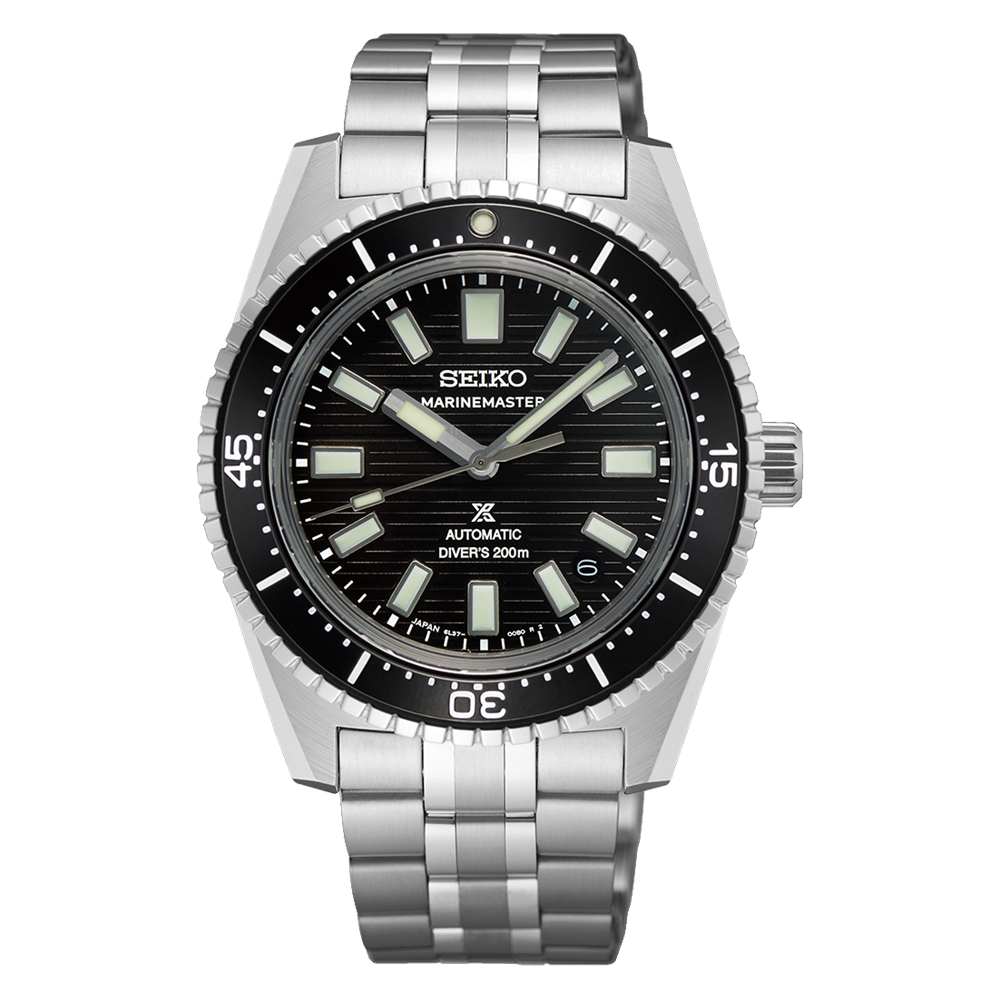 Seiko Prospex Marinemaster SJE101J1 com Calibre 6L37 e mostrador preto.
