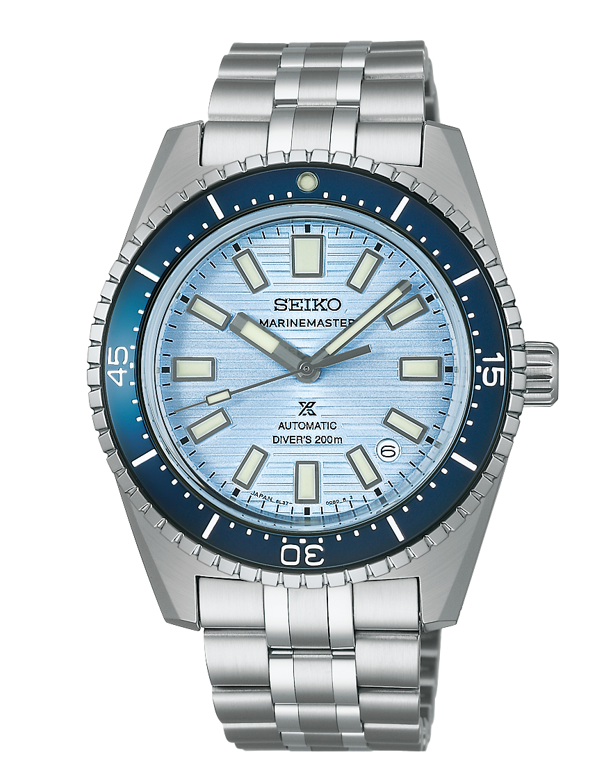 Relógio Seiko Prospex Marinemaster SJE099J1 com mostrador azul.