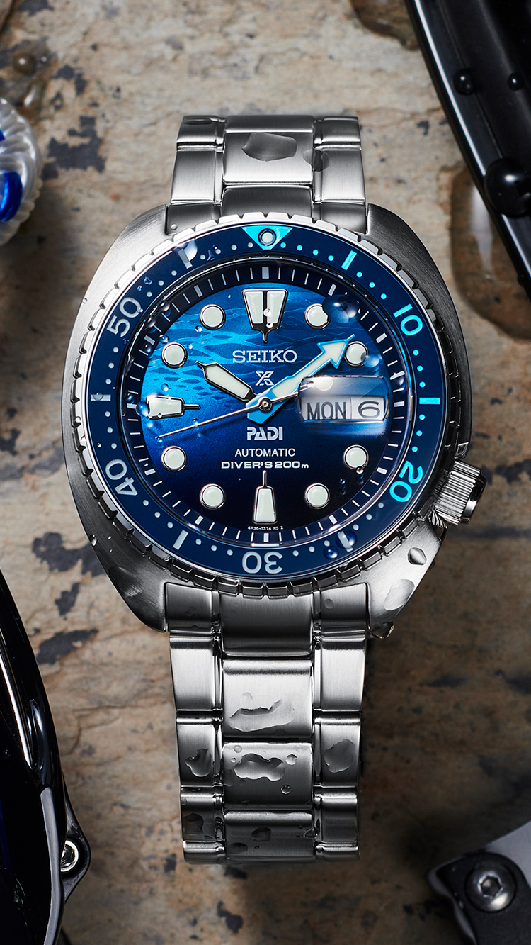 Relógio de mergulho PADI The Great Blue na versão Turtle (SRPK01K1).