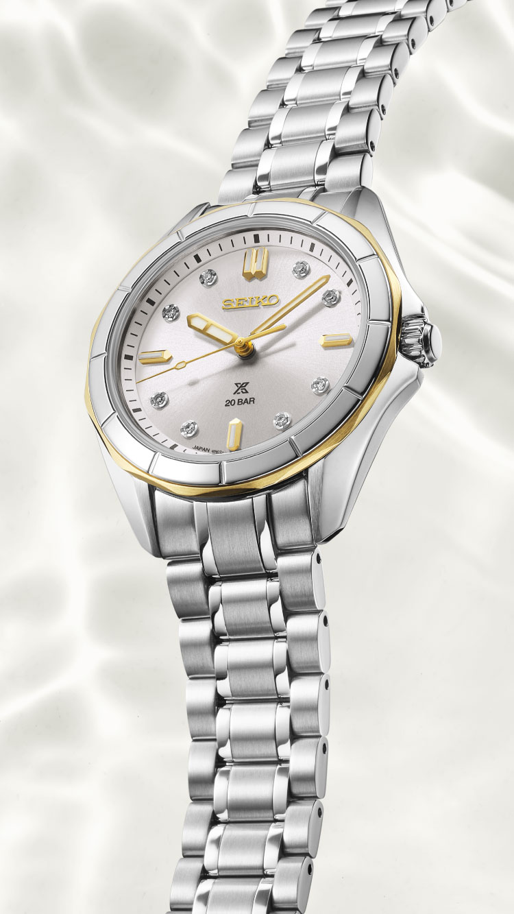 Relógio feminino desportivo Seiko Prospex Sea Ladies SUR618J1 com 8 diamantes.