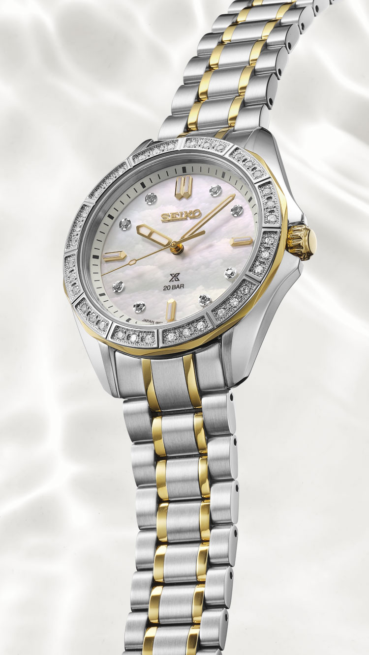 Relógio feminino desportivo Seiko Prospex Sea Ladies SUR622J1 com 44 diamantes e madrepérola.