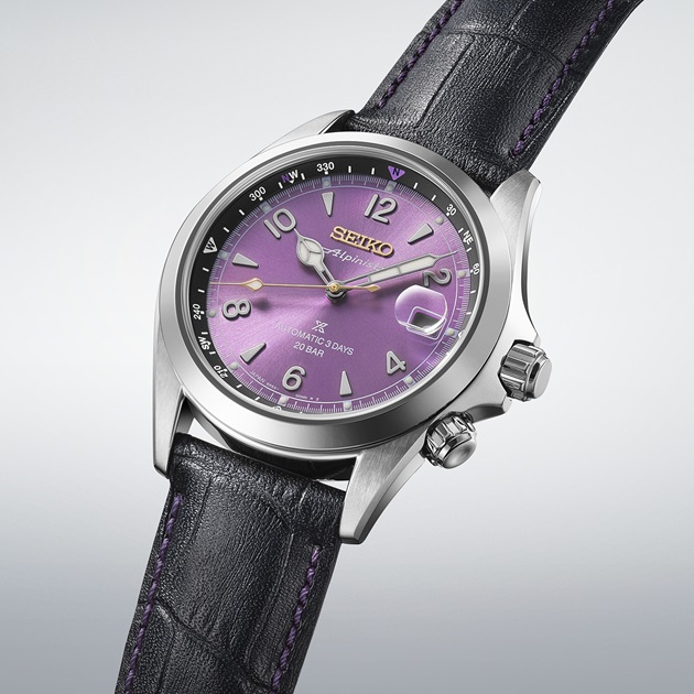 Relógio Seiko Prospex Alpinist HBC006J1 com mostrador roxo, edição limitada dos 145 anos da Seiko.