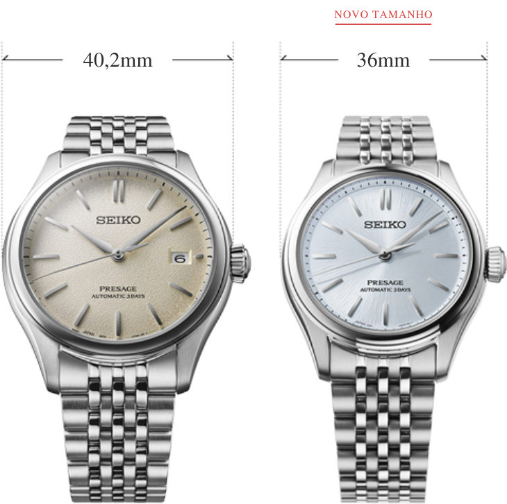 Foto das opções de tamanho em Seiko Presage Classic Series