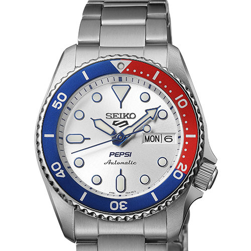 Seiko 5 Sports Pepsi Vermelho e Azul — foto oficial Seiko — outro ângulo