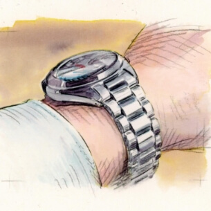 Illust of A crown seamlessly integrated into the case, accentuating its flowing curves.